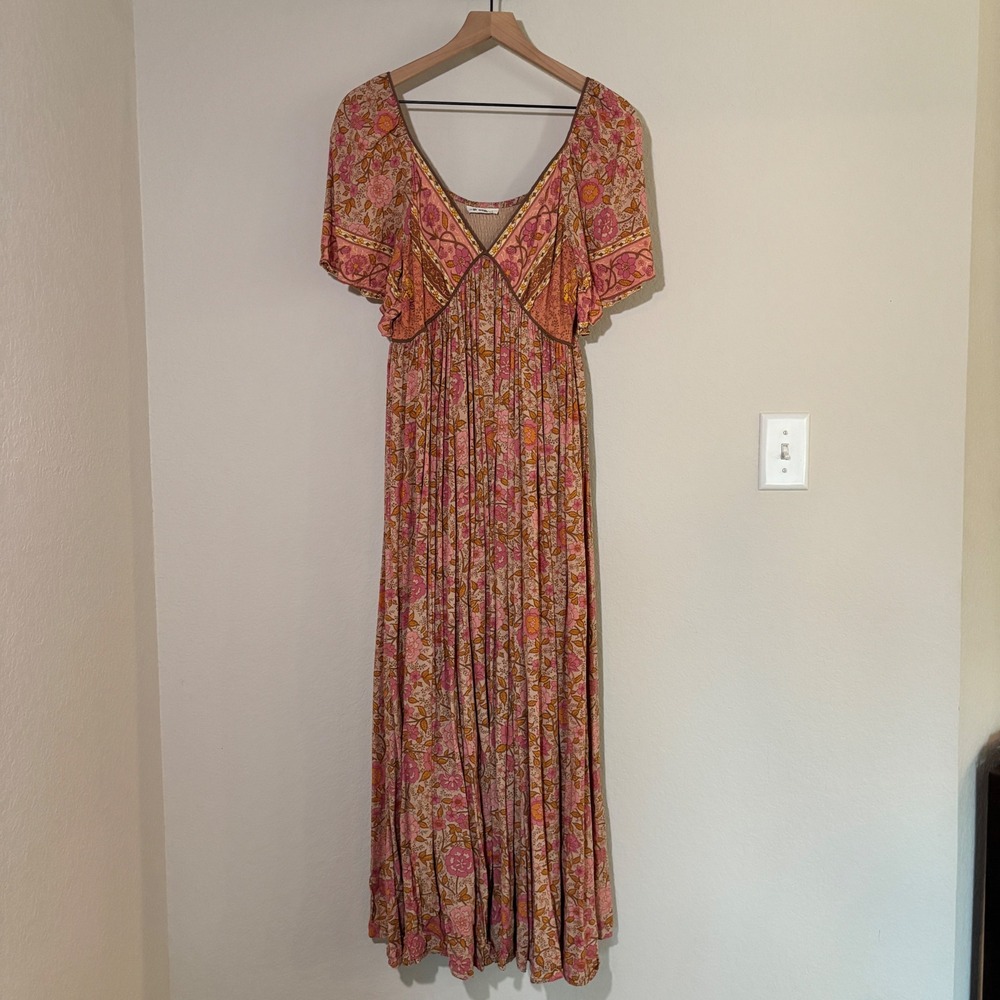 In Loom Maxi Dress Large Floral Paisley Pink Boho Cottagecore